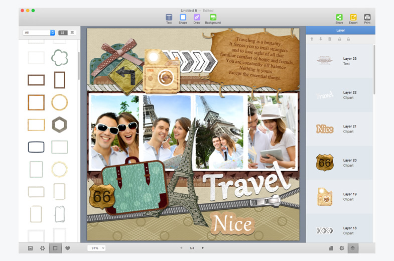 adjust the layers of scrapbook
