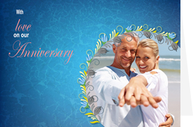 blue love template of anniversary card