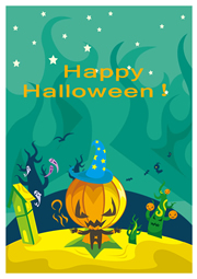cartoon greeting card template for Halloween