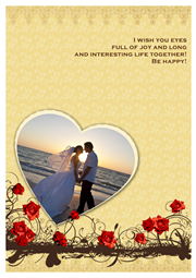 greeting card marked with wedding photos